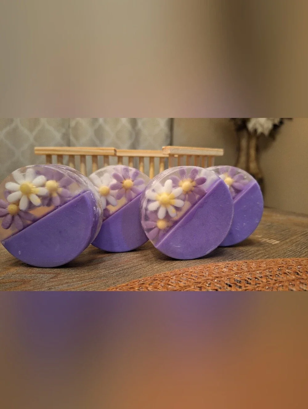 Handmade Lavender Daisy Round Soap - Purple
